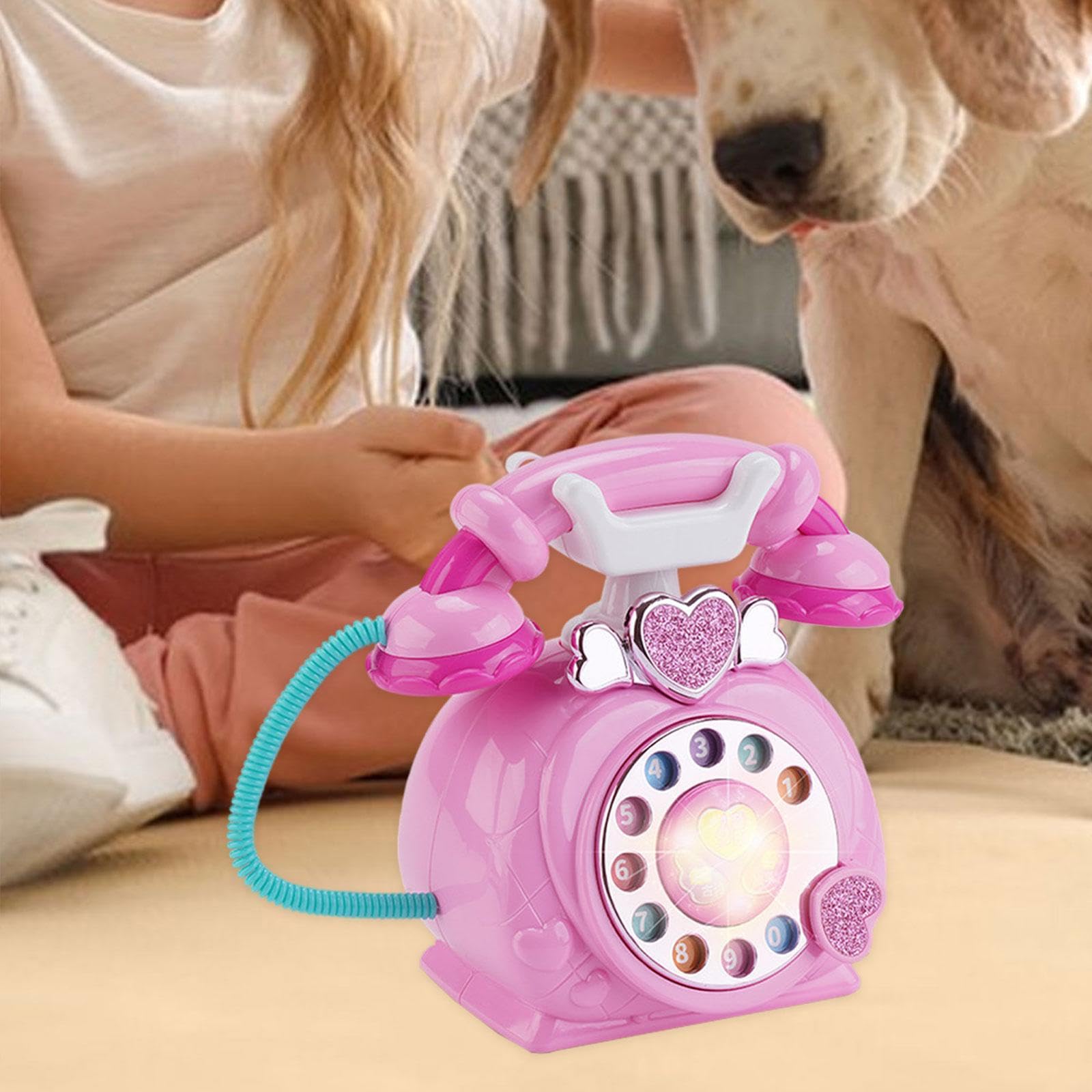 Telefono Giocattolo Musicale per Bambini con Luci, Telefono Fisso Retrò con Filo per Neonati E Bambini Dai 3 Anni in Su, Rosa, Taglia unica bambino