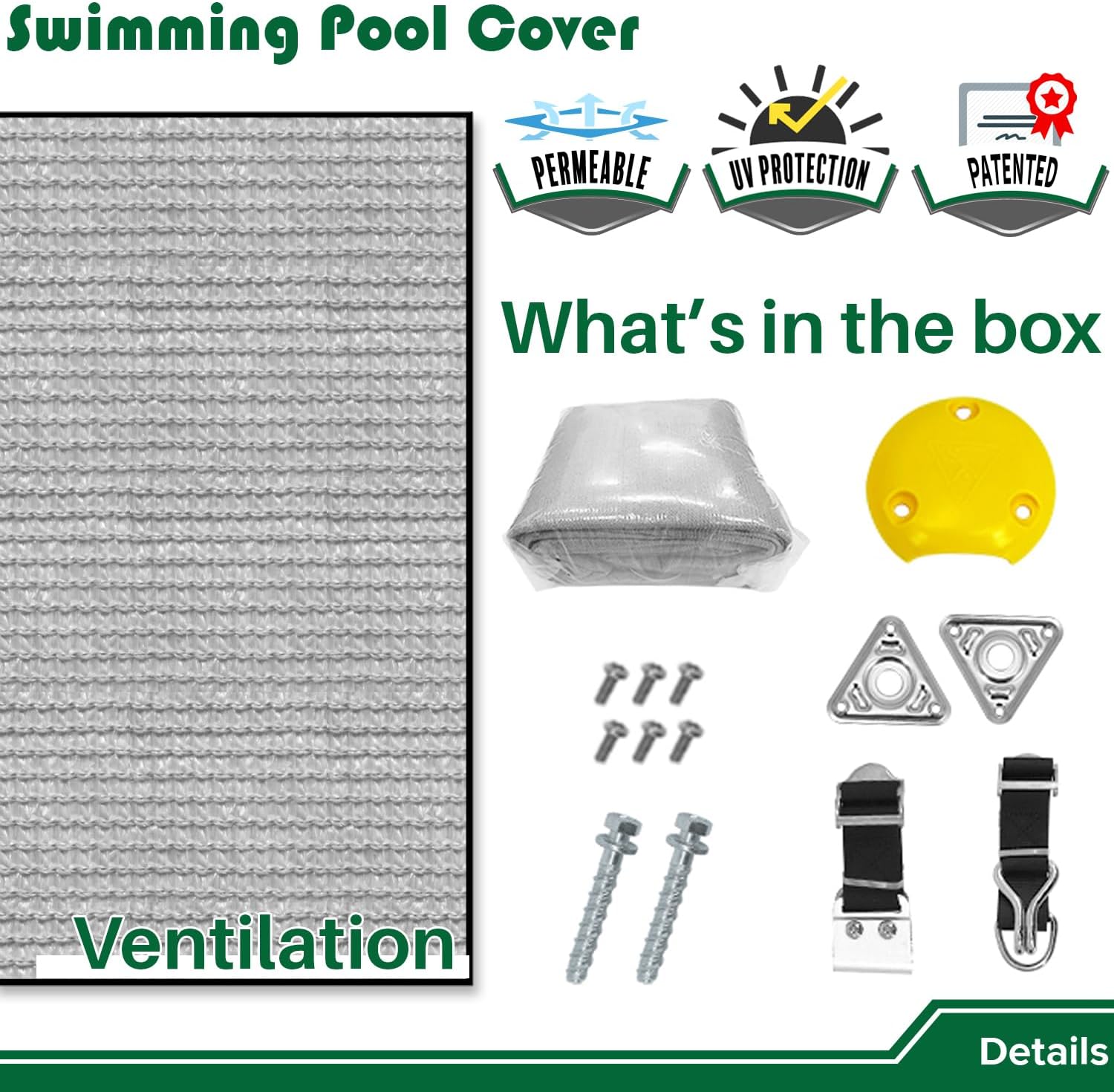 14'x24' Pool Covers for Inground Pools, Rectangle Pool Safety Covers, Summer & Winter Cover for Swimming Pools, Leaf Net Covers Cloth for Outdoor Furniture, Light Gray