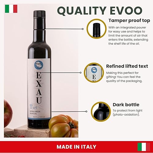 Miniatura 11 de EXAU Aceite de oliva virgen extra italiano, aceite de oliva rico en polifenoles, fabricado en Italia, sin OMG, aceite de oliva prensado en frío