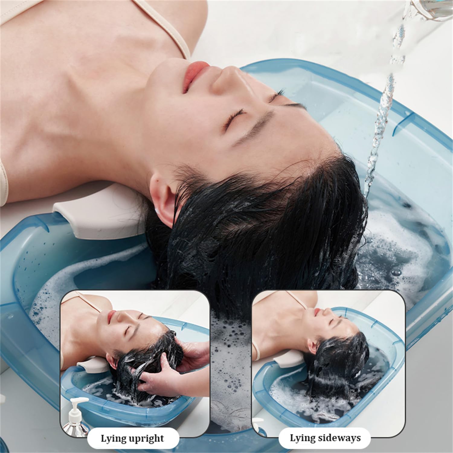 Haarwaschbecken für Bettlägerige, tragbare Shampoo-Schüssel mit Kopfkissen und einziehbarem Schlauch, ideal für Senioren und behinderte Patienten