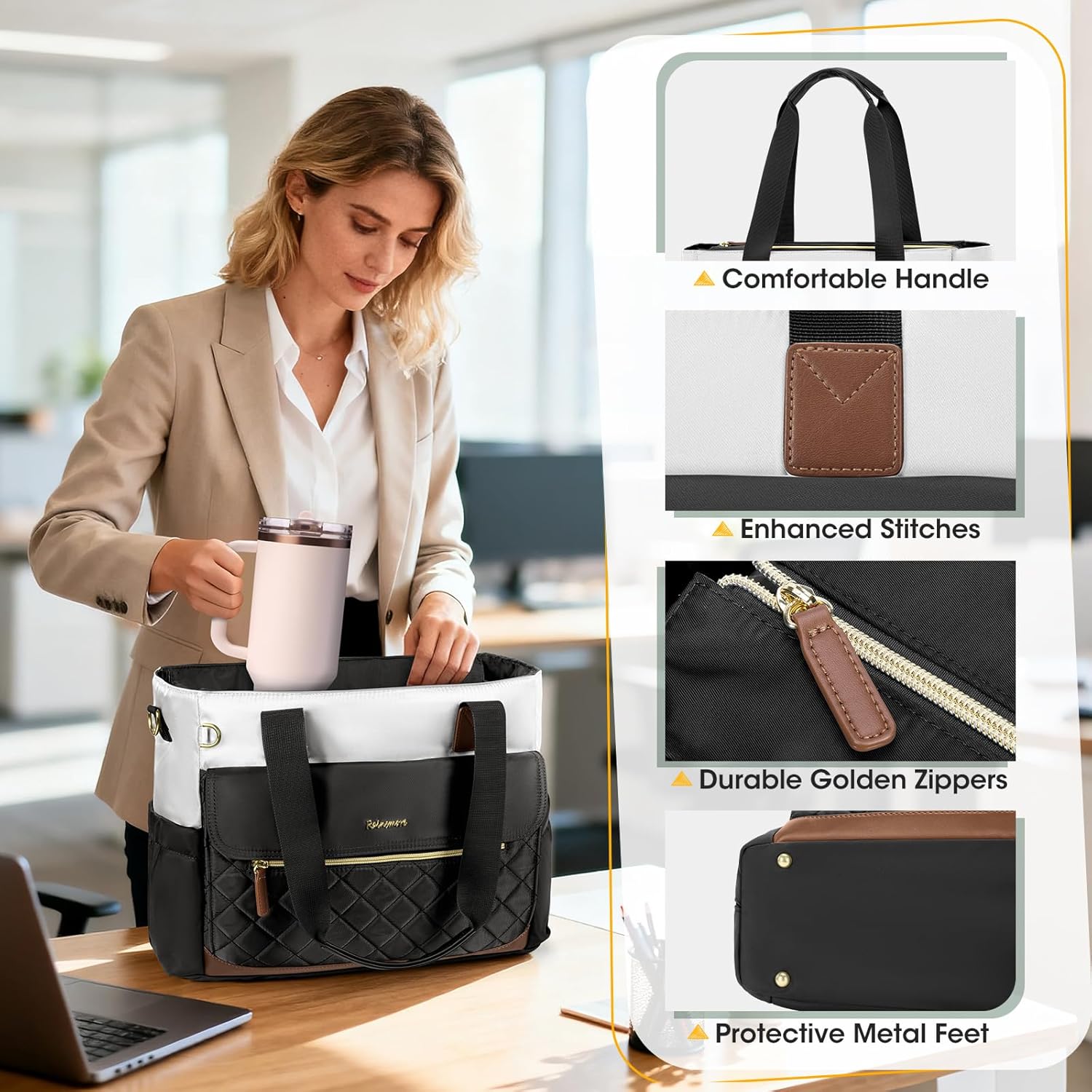 RAINSMORE Teacher Tote Bag 15.6 inch Laptop Bag for Women with Small Bag Work Bags Nurse Bag Professional Computer Briefcase - Image 7