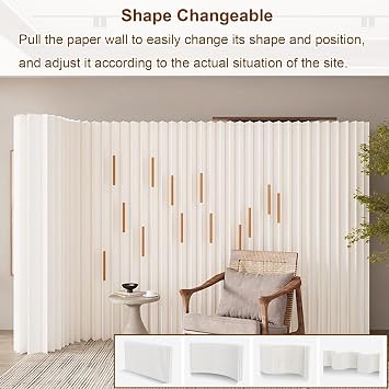 Room Devider, Foldable Paper Room Divider, Free Standing Room Divider, Screen Room Divider, Length 79-197in, Height 63-94in, for Home/Office/Clothing Store(200x43x200cm/79x17x79in)