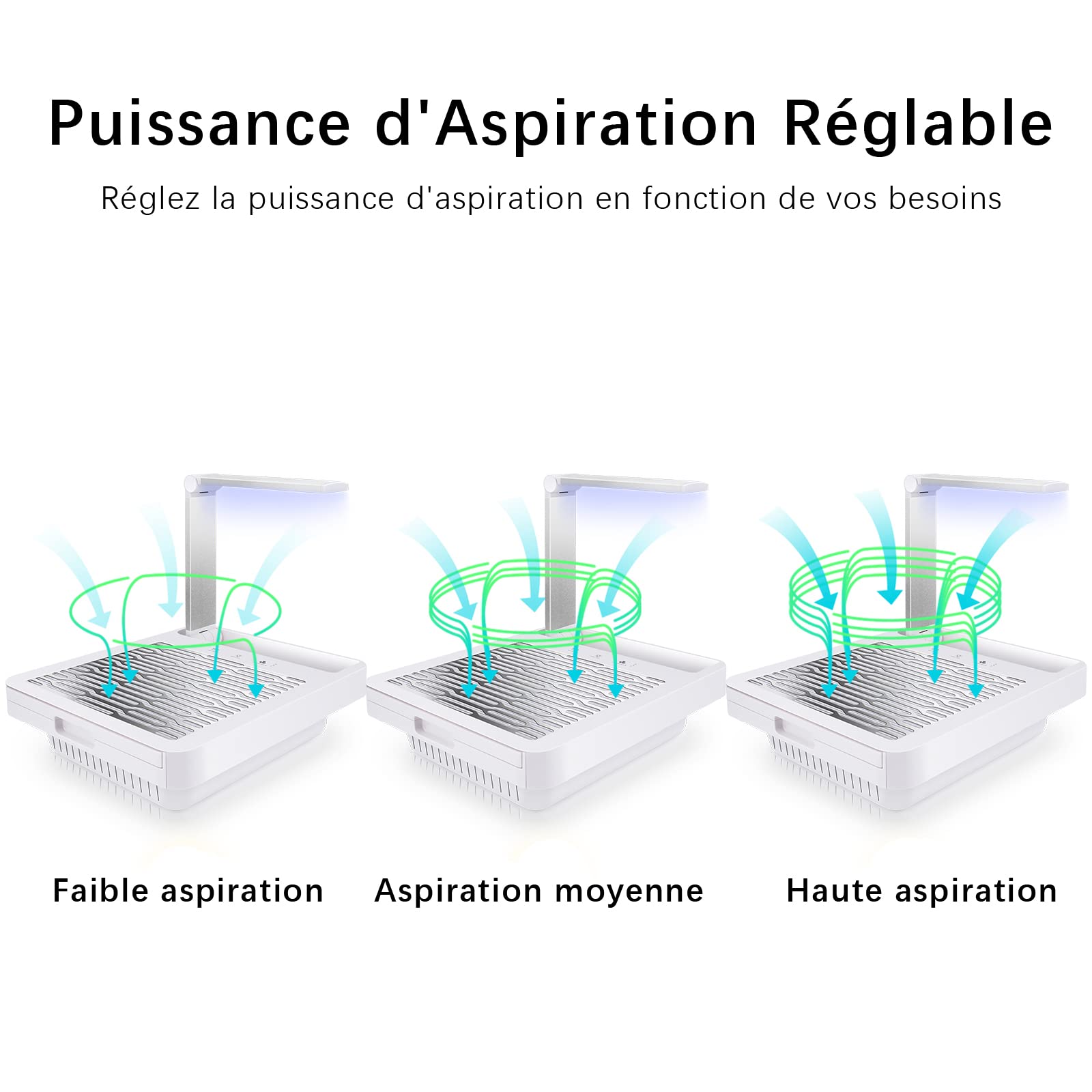 Aspirateur Ongle avec Séchoir à Ongles et Lampe de Bureau, Aspiration Réglable, Professionnelle Onglerie Aspirateur Collecteur de Poussière Ventilateur avec Filtre Remplaçable, NDC6