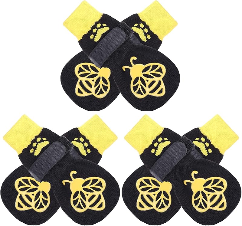 Meias Antiderrapantes para Cães em Algodão e Borracha EXPAWLORER Preto e Amarelo X-Large
