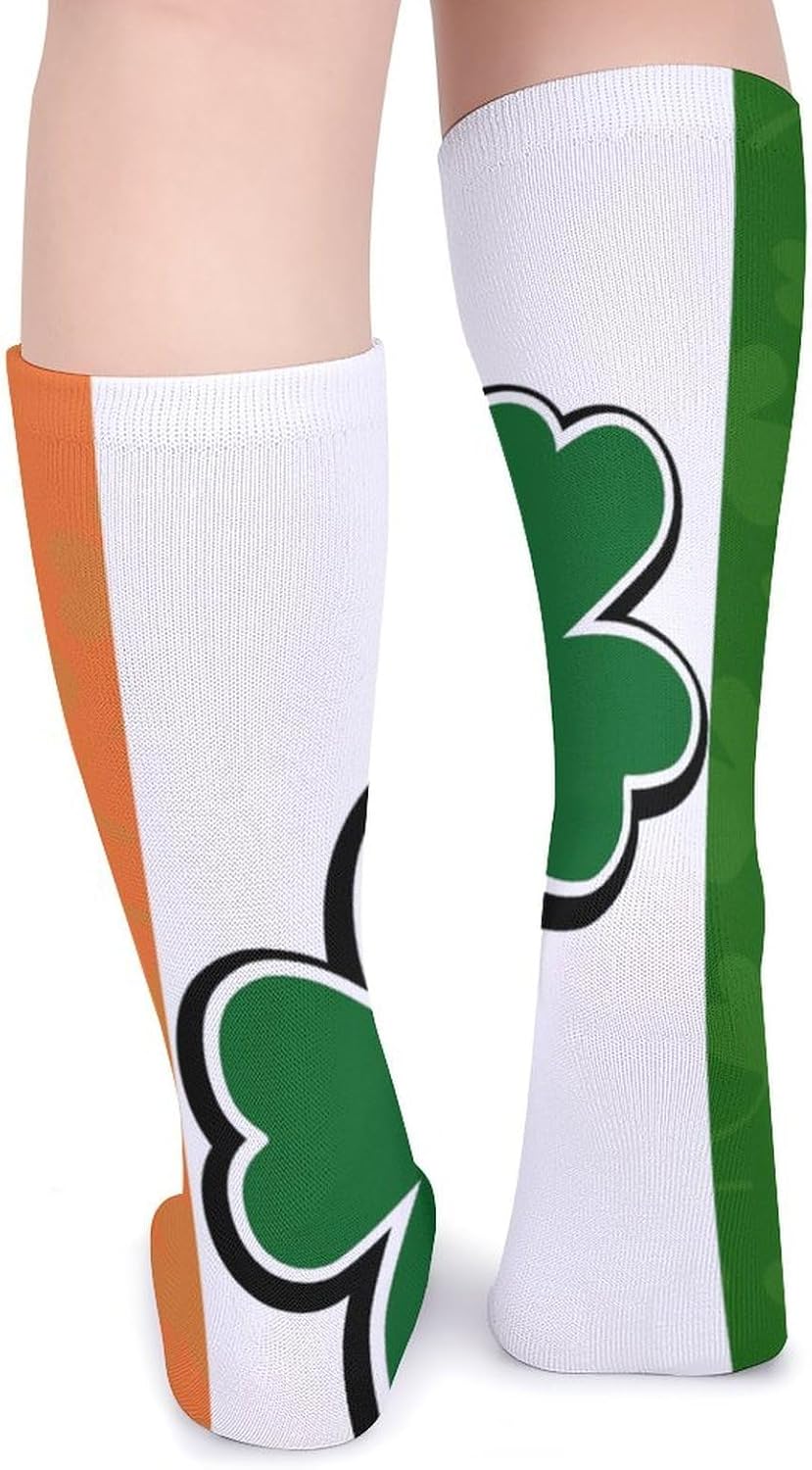 Irish Flag With Shamrock Pattern Knee High Socks Casual Long Stockings Over Calf Sock Tube for Women Men