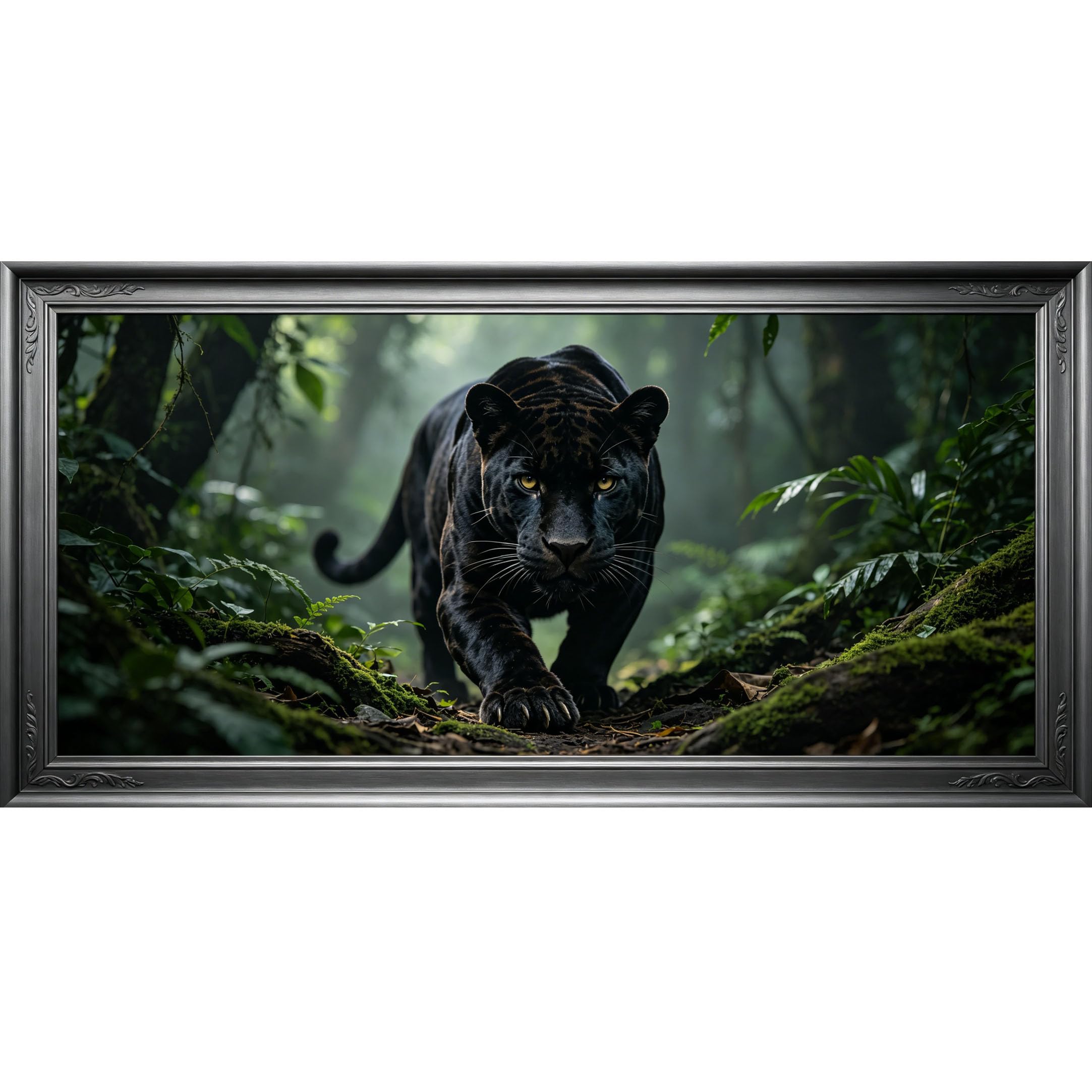 Agglomerix 3D Framed Wall Art Black Panther Jungle Tropical Wildlife Predator Deep Forest Landscape Large Size SelfAdhesive Removable Wall Decor Prints Artwork for Living Room Bedroom Office