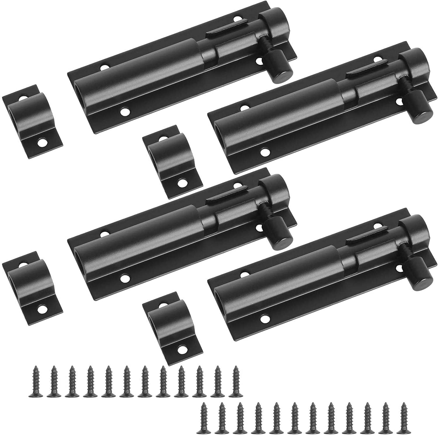 4 Pack Slide Bolt Latch Lock 4 Inch Heavy Duty Barrel Bolt Lock Thickened Aluminum Alloy Security Door Latch Lock with Mounting Screws for Home Yard Garden Kennels Bar (Black)