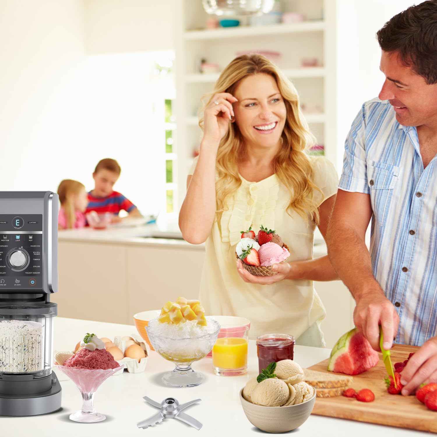 Replacement Paddle Blade+Outer Bowl Lid for Ninja NC500 NC501 Creami Deluxe Series Ice Cream Maker, Milkshakes Sorbet Yogurt Creamy Icecream Creamer Machine Reusable Replacement Accessories Parts