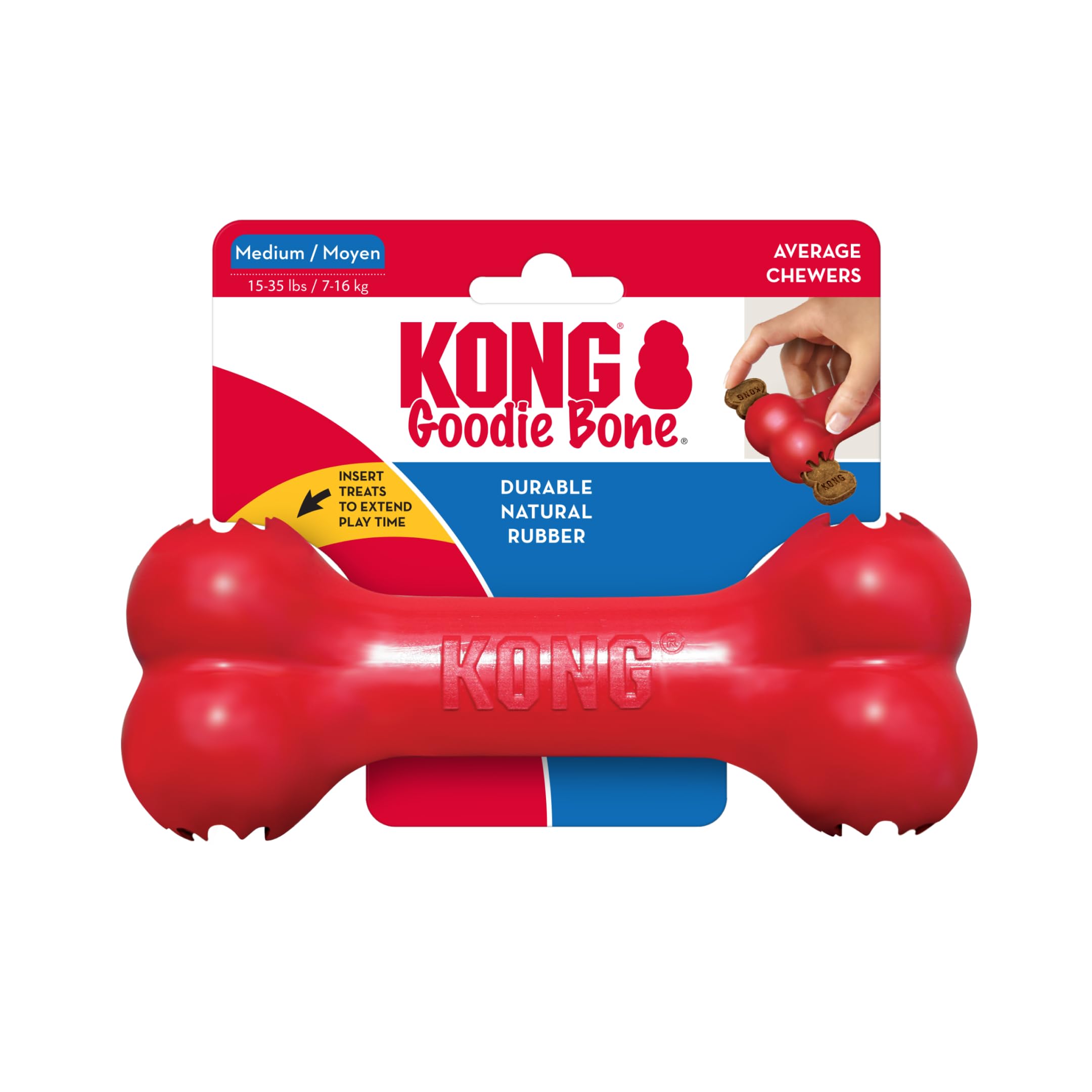 KONG Goodie Bone - Osso Classico In Gomma Naturale - Dispensatore Di Biscotti per Cani - Rosso - Per Cani Medi