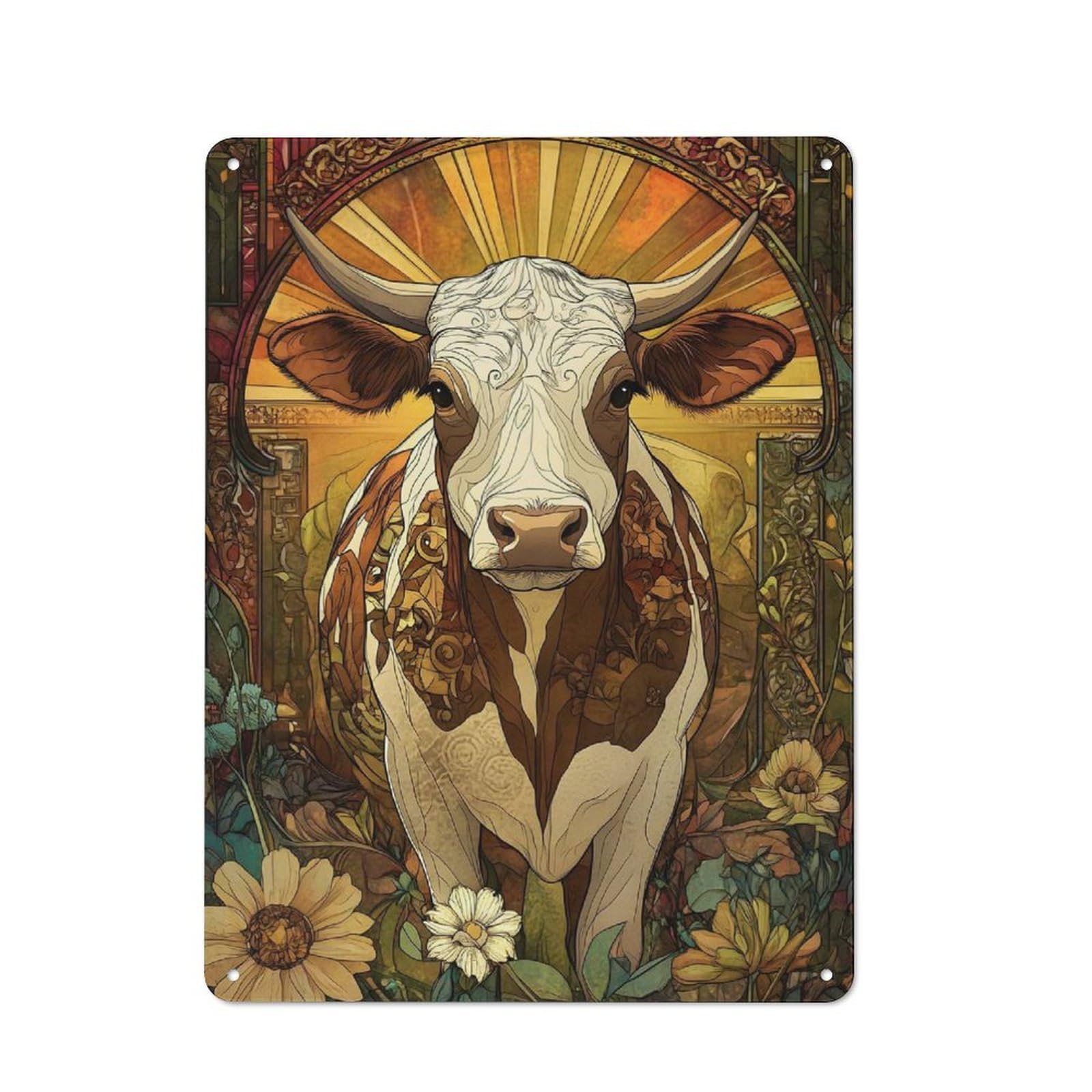 Junmoney Cow Fan Art Metal Plaque 40X30cm With For Pub Or Café, Rustic Decor, For Pub Decor Enthusiasts