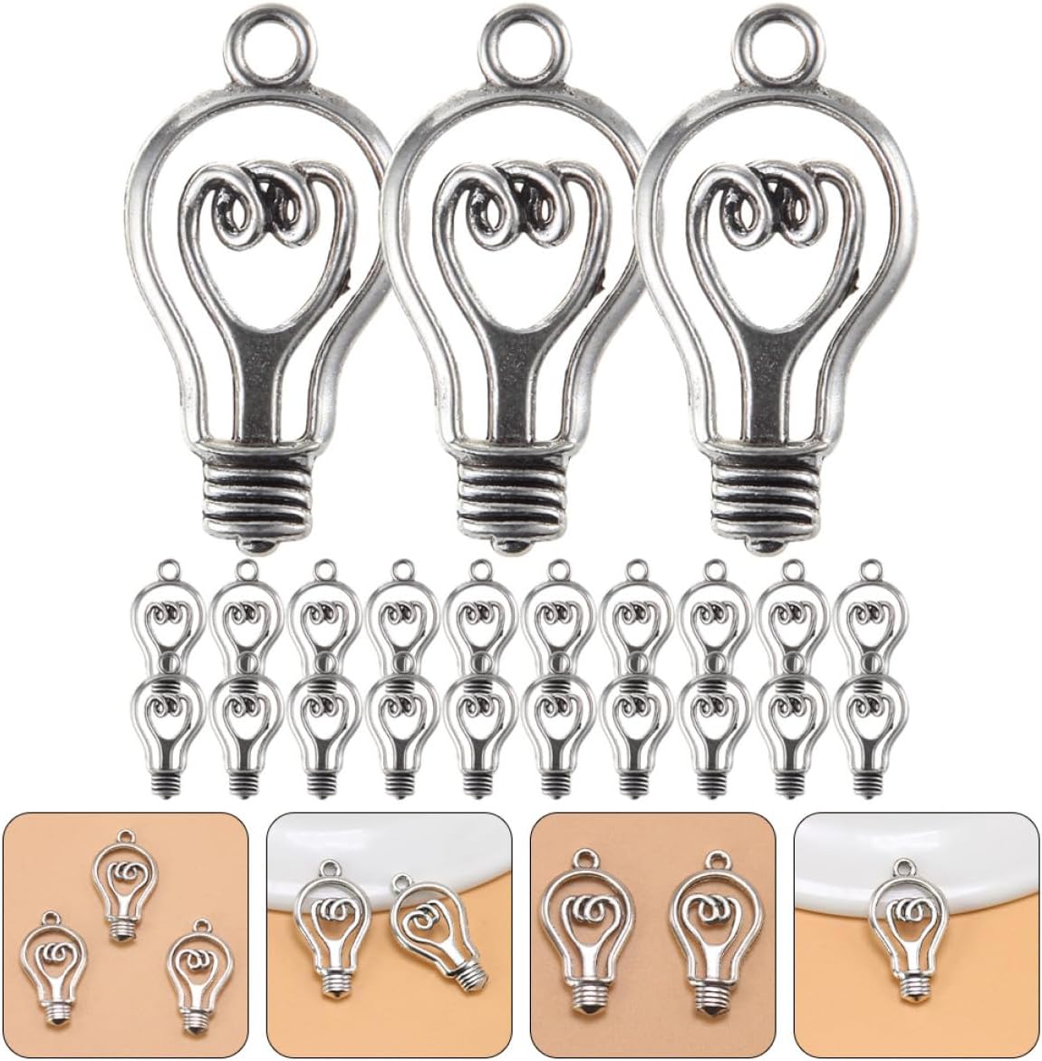 MERRYHAPY Antique Alloy Light Bulb Hanging Charms for Jewelry Making 100pcs