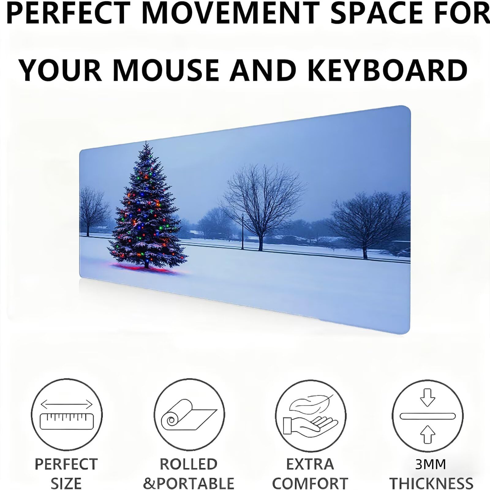 Podkładka pod mysz Choinka/Zima XXL 1200 x 600 mm Duża podkładka pod mysz Przyszyte krawędzie Wodoodporna Antypoślizgowa Duże Rozszerzone Akcesoria Biurowe do PC, przenośny poprawia dokładność i