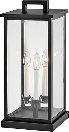 Hinkley Weymouth Three Light 12V 3.50W LED Low Voltage Outdoor Large Pier Mount Lantern, Black