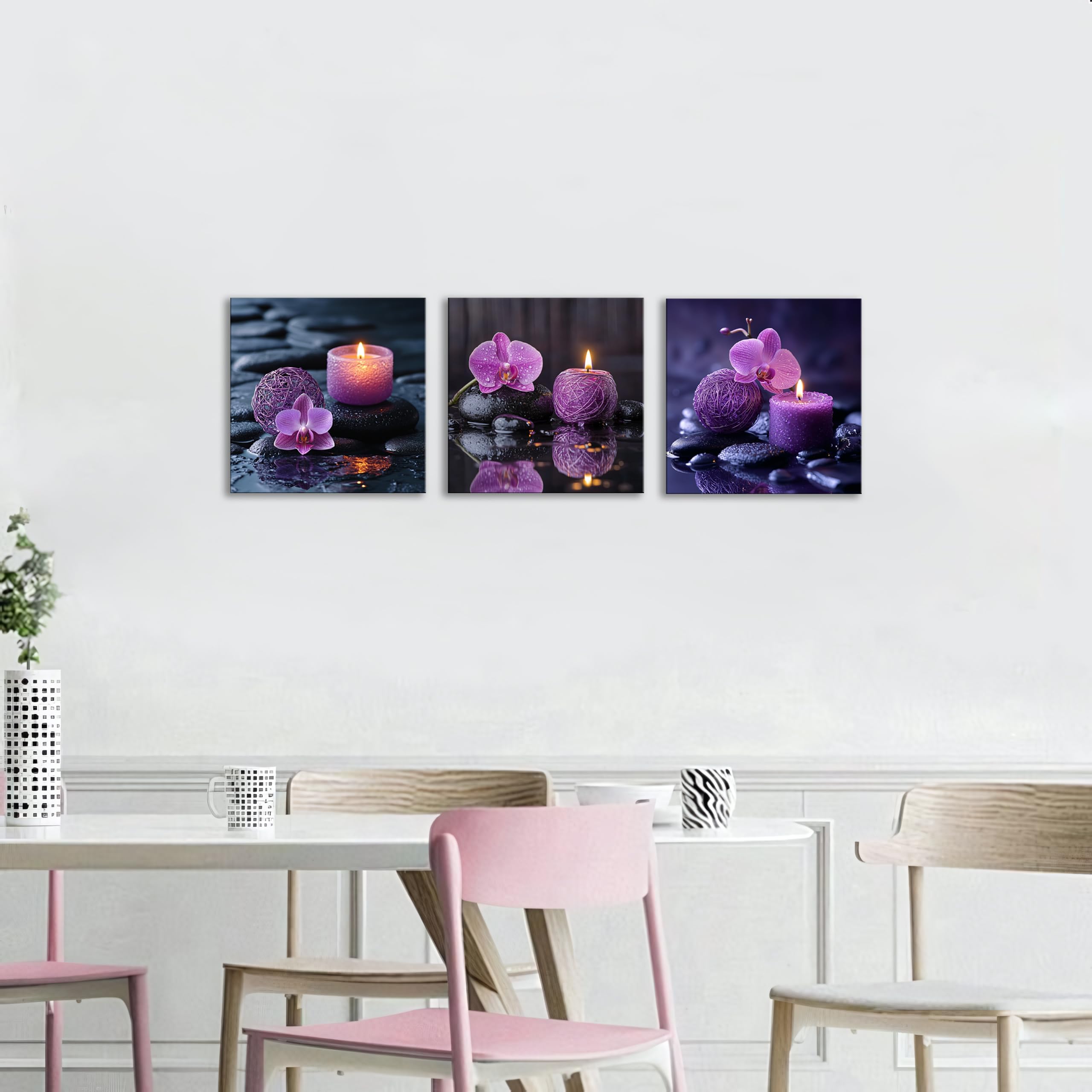 Cuadro decorativo Zen Canvas de orquídea púrpura tríptico moderno 20x30cm sin marco
