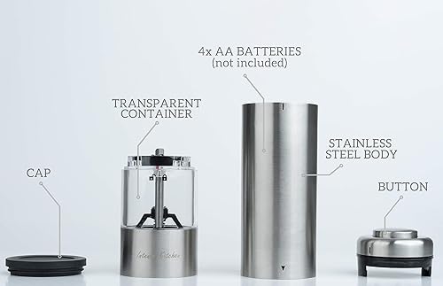 Miniatura 7 de Juego de molinillo eléctrico de sal y pimienta - Acero inoxidable a pilas con molinos de contenedores ligeros y transparentes (2) - Grueso de