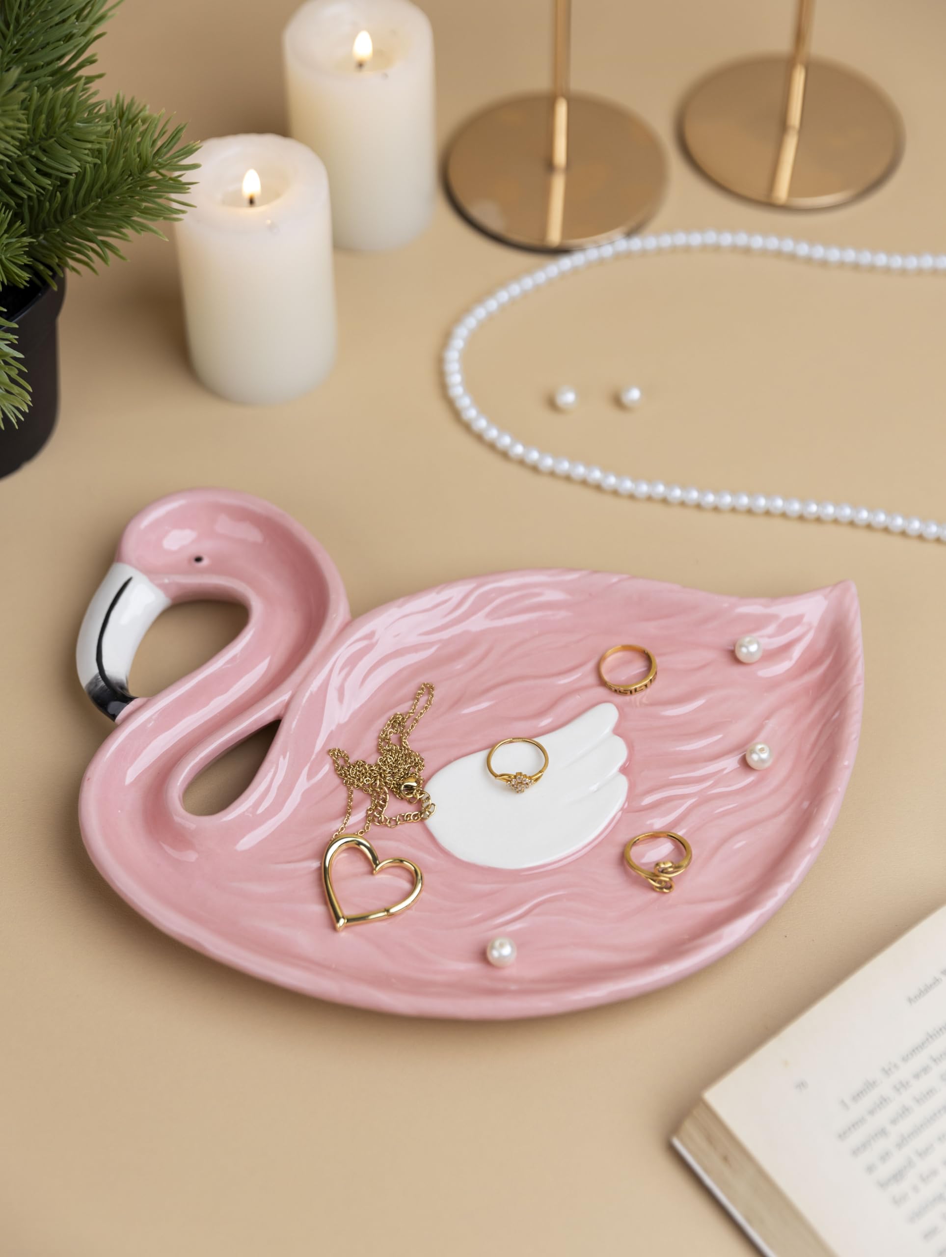 MGeezz Flamingo Design Serving Platter Tray for Kitchen, Dining Room & Centre Table, Multipurpose Ceramic Decorative Tray for Serving Snacks, Unbreakable Gifting Tray - Big 2