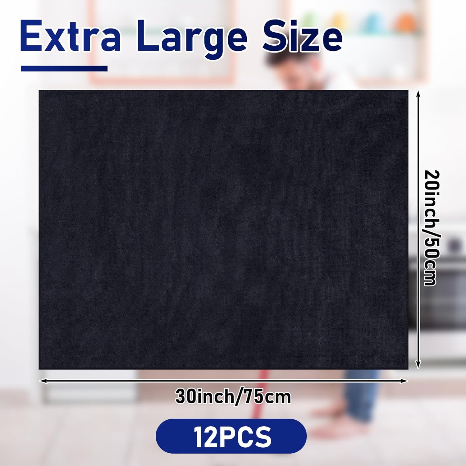 Hahafelt 12 Pcs Extra Large Microfiber Cleaning Cloths Bulk 30 x 20 Washable Reusable Microfiber Rags Absorbent Cleaning Towels for Floor Glass Window Car Kitchen Bathroom House(Black)