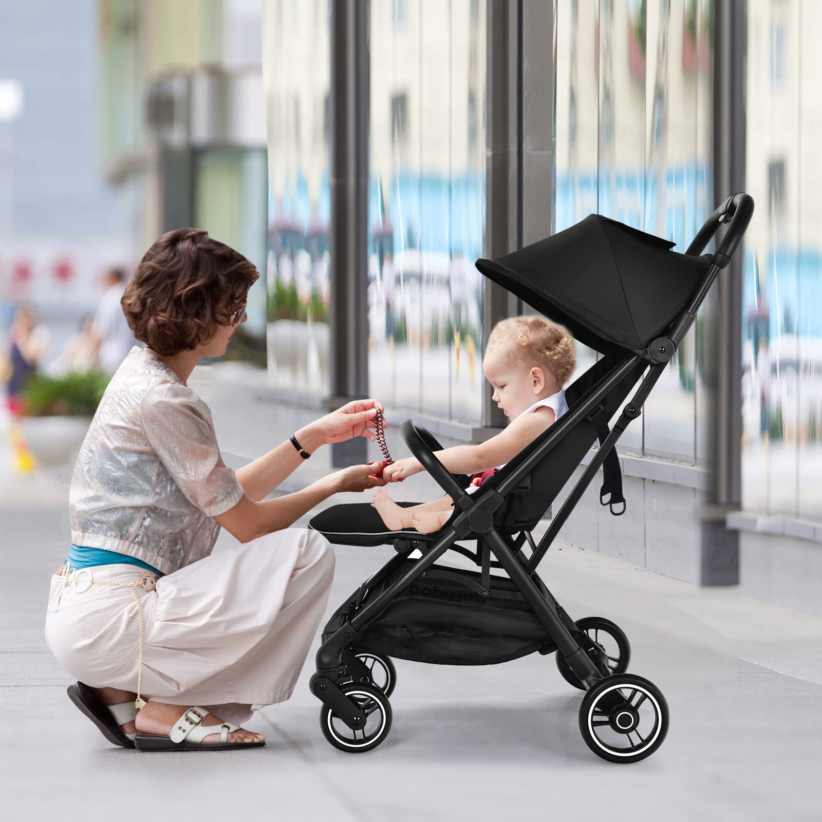 DREAMADE Poussette pour Bébé, Poussette Canne Ultra Compacte avec Harnais à 5 Points, Poussette Bébé Capote Grande avec Une Fenêtre, Pliage d'Une Main, Dossier Réglable, pour Enfant 0-3 Ans(Noir)