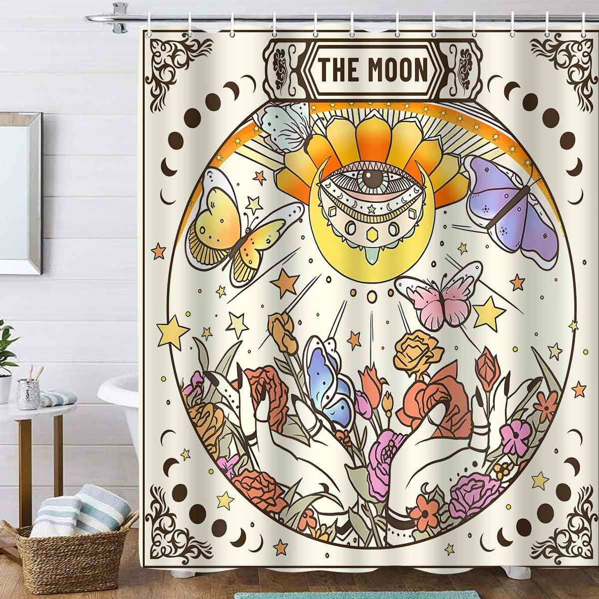 Tarot Shower Curtain, 72x72inch, Retro Floral Evil Eye Bathroom Curtains Sun Moon Star Ouija Hands Gothic Mystical Witchy Bathroom Bathtubs Decor Set with 12 Hooks YLOKTP0208