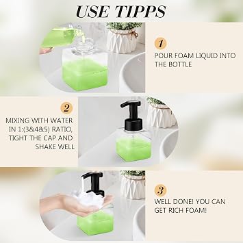 8.5 oz Foaming Soap Dispenser Plastic Foaming Pump Bottle, Refillable Dispenser with Plastic Pump, Empty Hand Bottles for Liquid Soap, Shampoo, Bathroom,Hotel,Restaurant (60, Green)