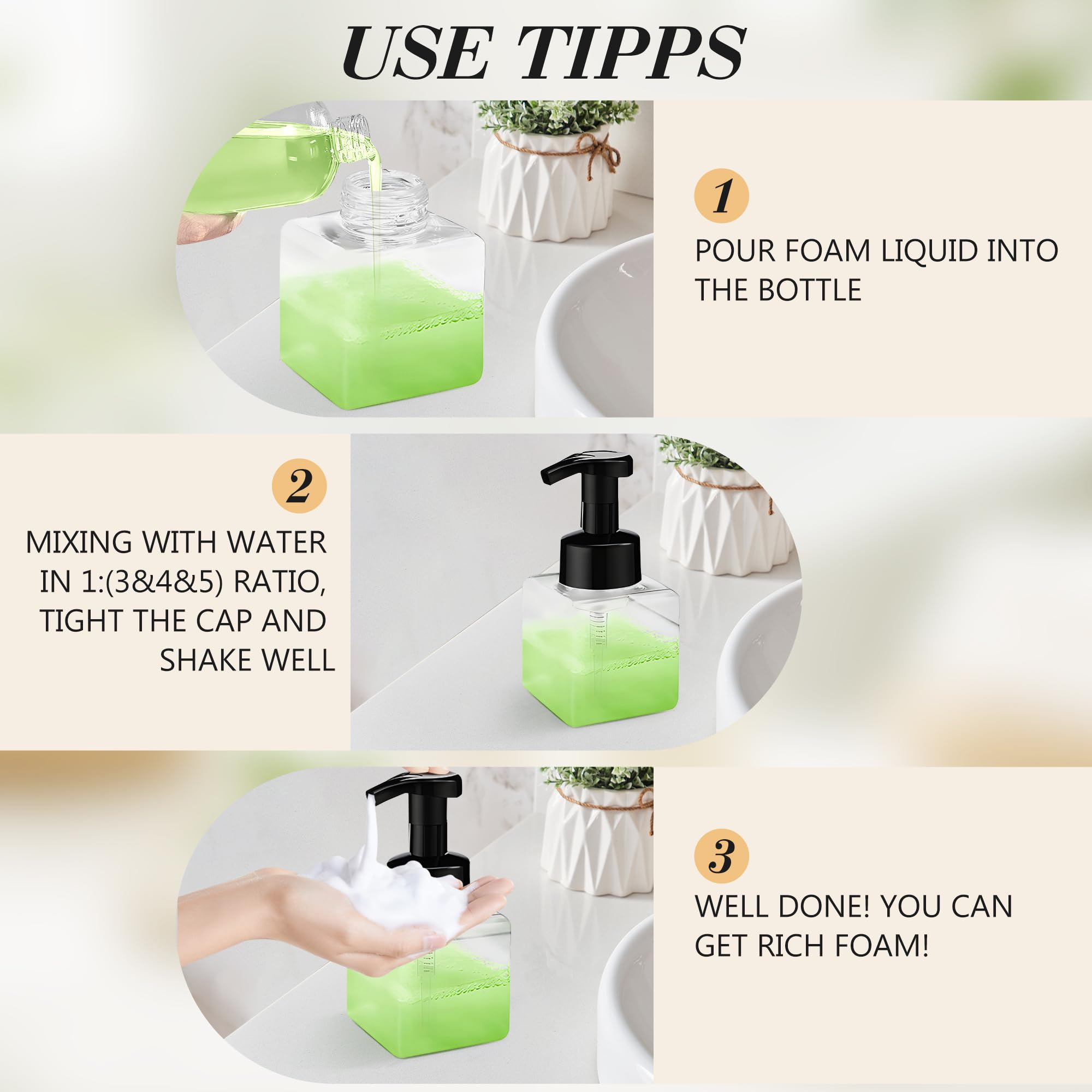 Confezione da 15 flaconi dispenser di sapone in schiuma da 250 ml, con pompa di chiusura a prova di perdite, contenitori vuoti ricaricabili per sapone per mani, shampoo, hotel, ristoranti, ufficio