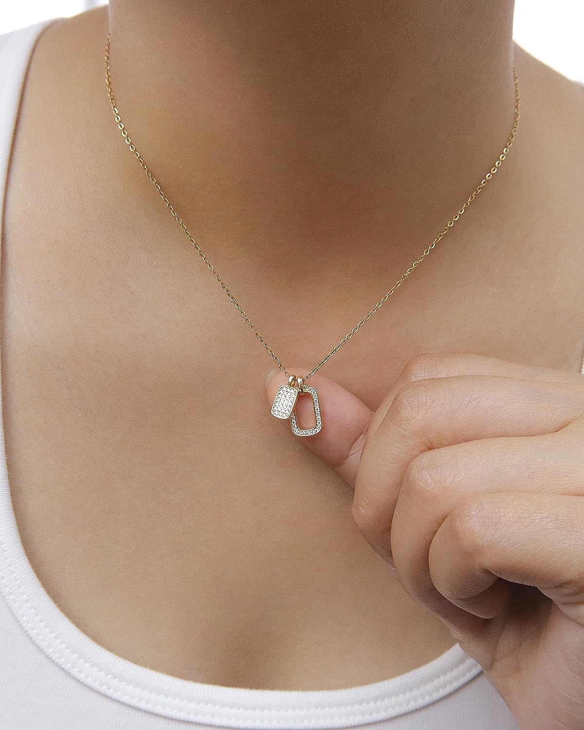 14K Gold Plated Minimalist Dainty Pendant Necklace CZ Gold Necklace for Women - Image 3