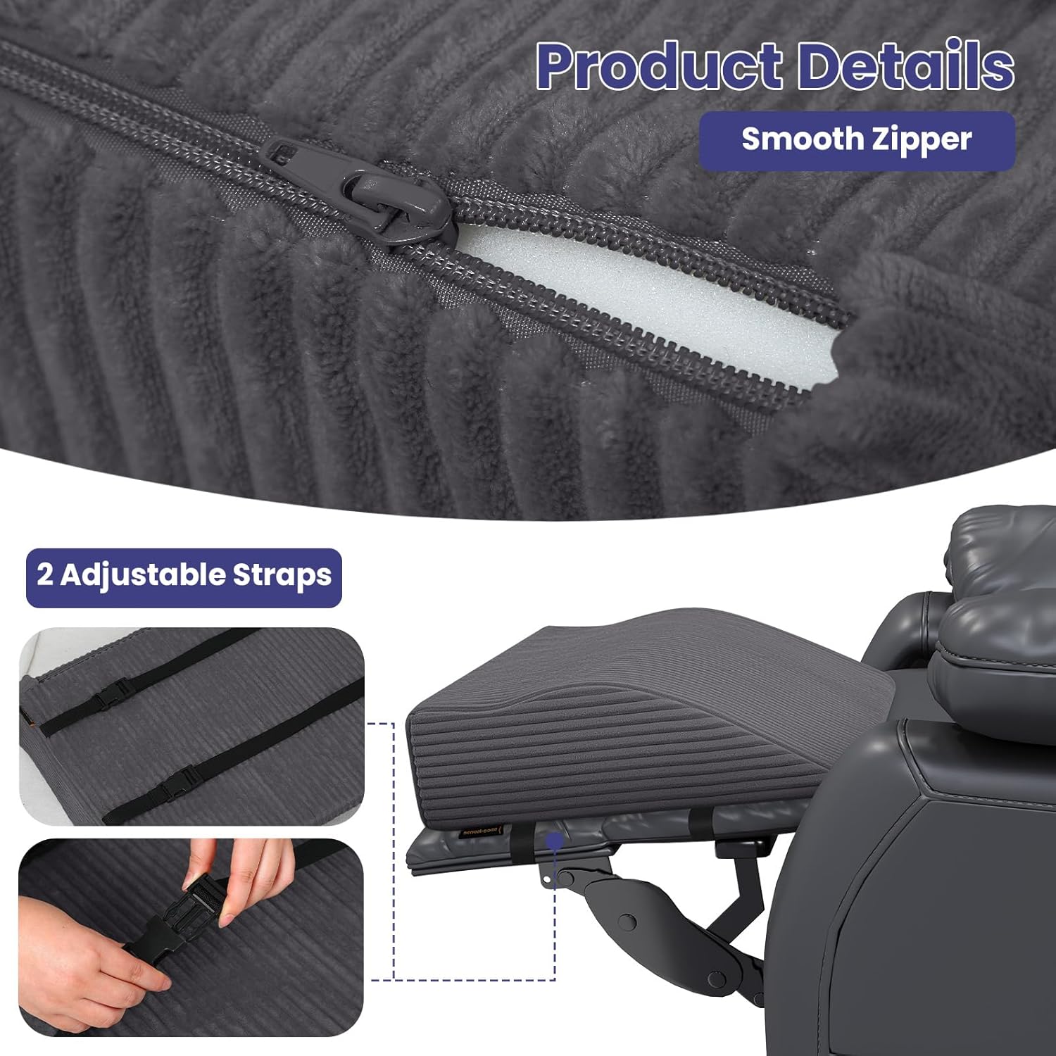 idee-home Recliner Leg Rest Cushion, Recliner Footrest Extender Pillow with Removable Corduroy Cover, Multi Purpose Ergonomic Foot Pillow Back & Lumbar Support Cushion for Bed Sofa Couch, Dark Grey