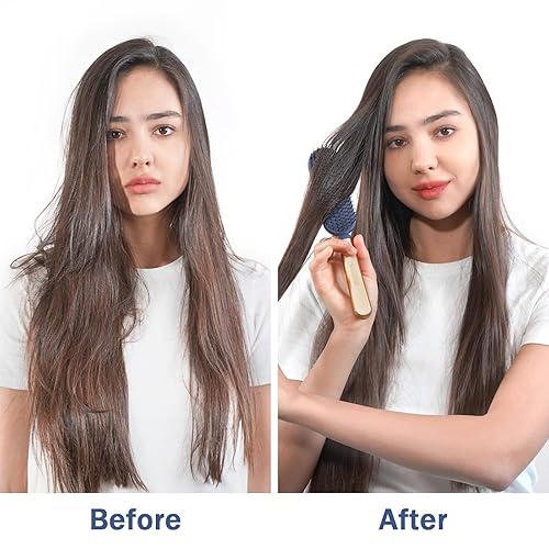 Miniatura 7 de Cepillo de pelo delgado para cabello fino, delgado y grueso, cerdas de nailon dobles suaves para desenredar y masajes profundos, mango dorado de