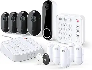 Arlo Home Security System - (5) 8-in-1 Sensors + Video Doorbell 2K + Pro 5S Outdoor Camera (4 Cameras) + Security Tag + Wired Keypad Sensor Hub + Wireless Keypad Bundle-for Business/Home, No Contract asin的图片
