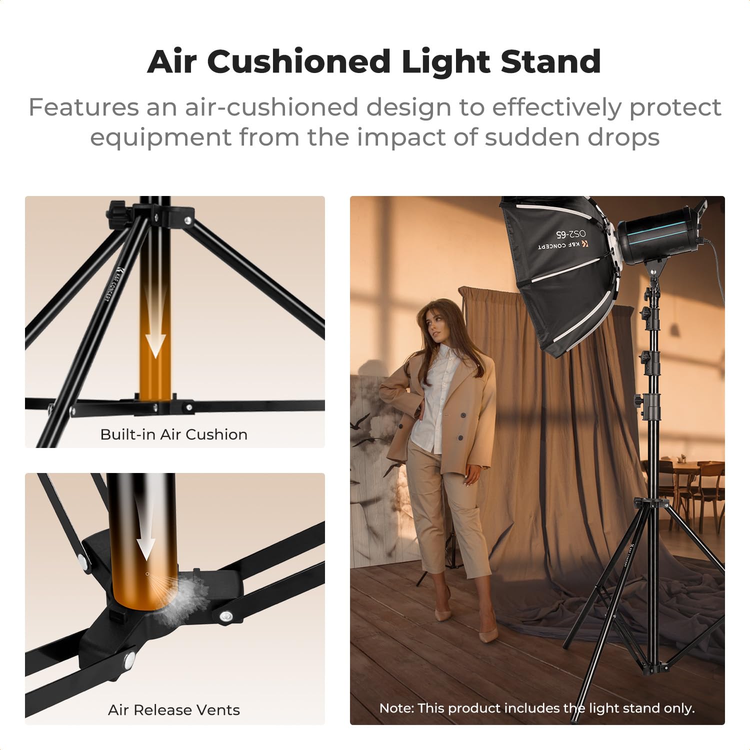 K&F CONCEPT Soporte de Luz de 4 m con Amortiguación de Aire, Trípode Metálico Resistente Carga 6 kg, Incluye Adaptador 3/8" y Bolsa, para Ring Light, Reflector y Vídeo