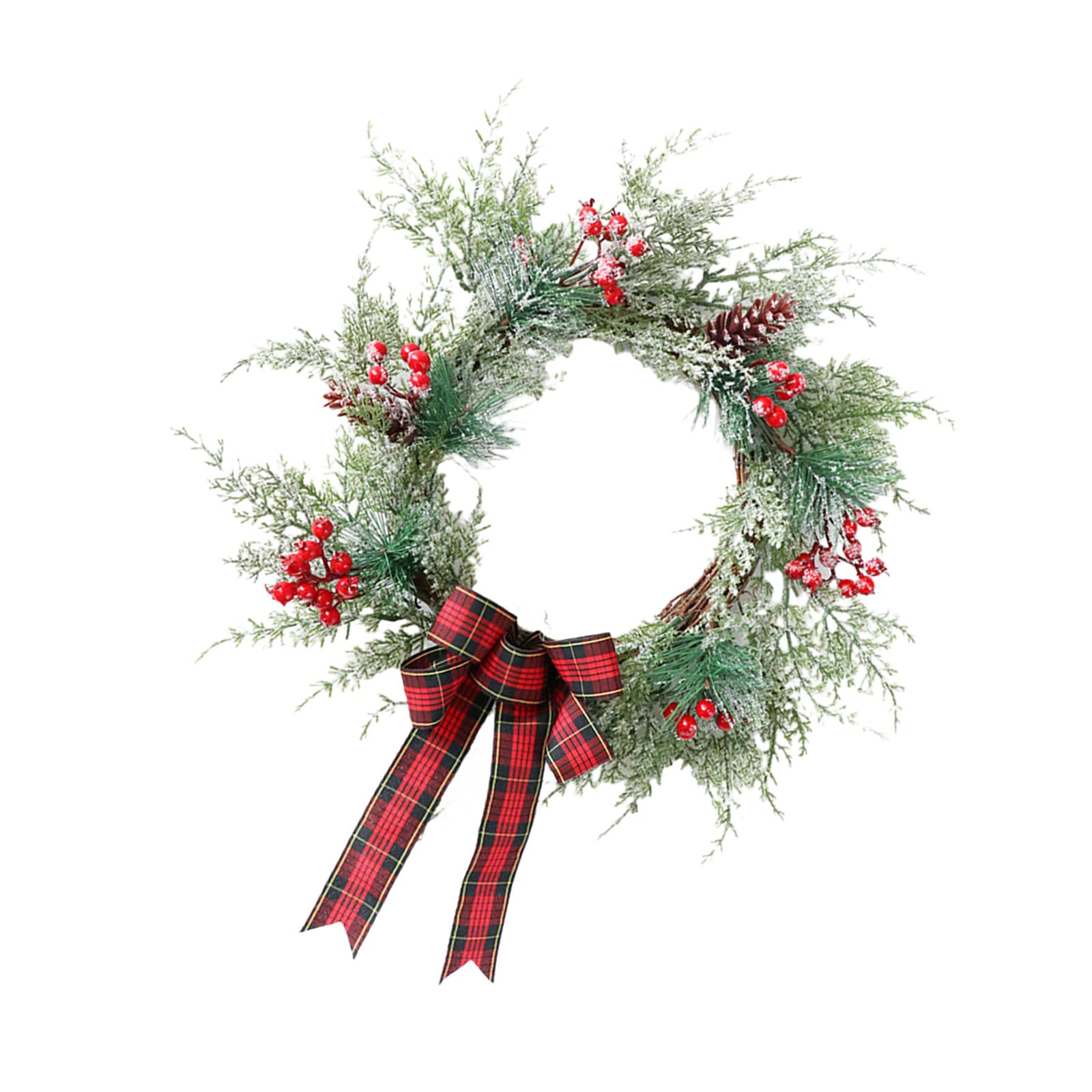 Nucelit Festival Artificial Christmas Wreath Green Pine Branches and Berries Wreath Hangings for a Traditional Christmas Scene PVC Green