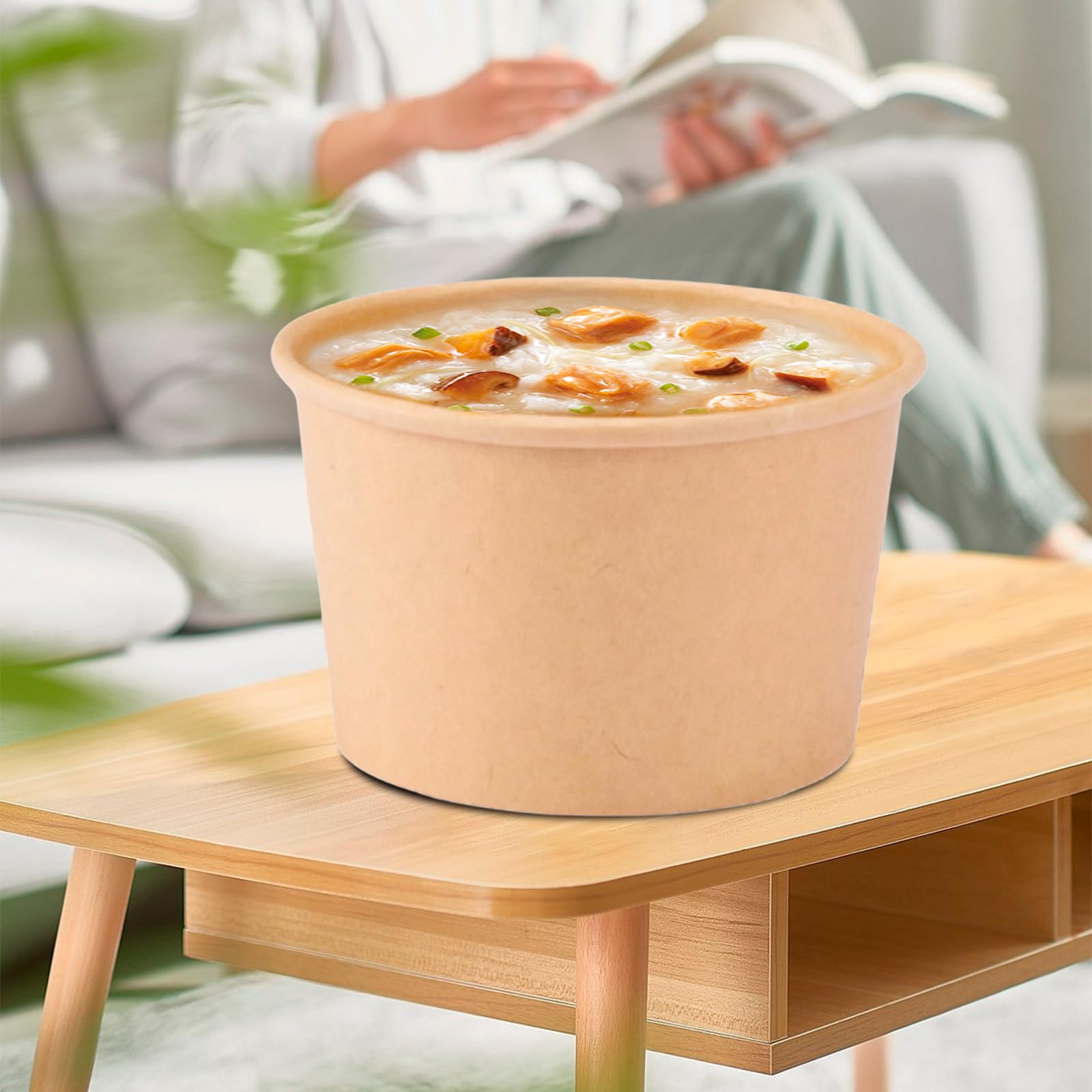 Sporgo Gobelets à soupe à emporter 50 pièces : 240 ml gobelets en carton gobelets à glace en carton gobelets à céréales avec 50 cuillères marron Tasses à soupe tasses compostables avec PLA pour