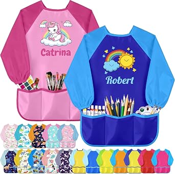 Personalized Kids Art Smock Custom Art Aprons Toddlers Painting Apron Name Children Artist Smock Long Sleeve