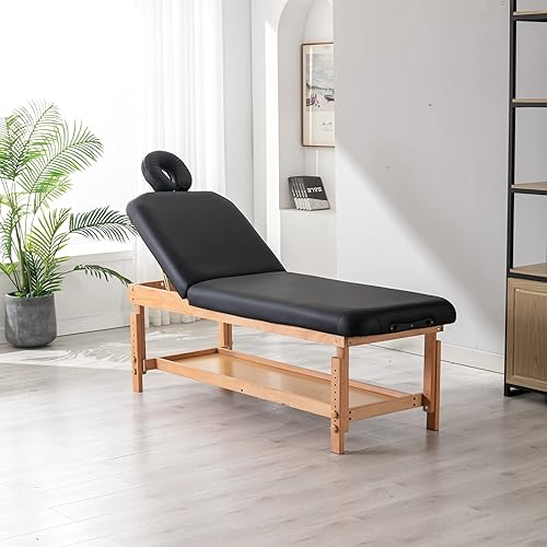 Stationary Medical Exam Table Bed, Professional Wooden Physical Therapy Tables with Adjustable Height Legs, Heavy Duty, 500 LBS