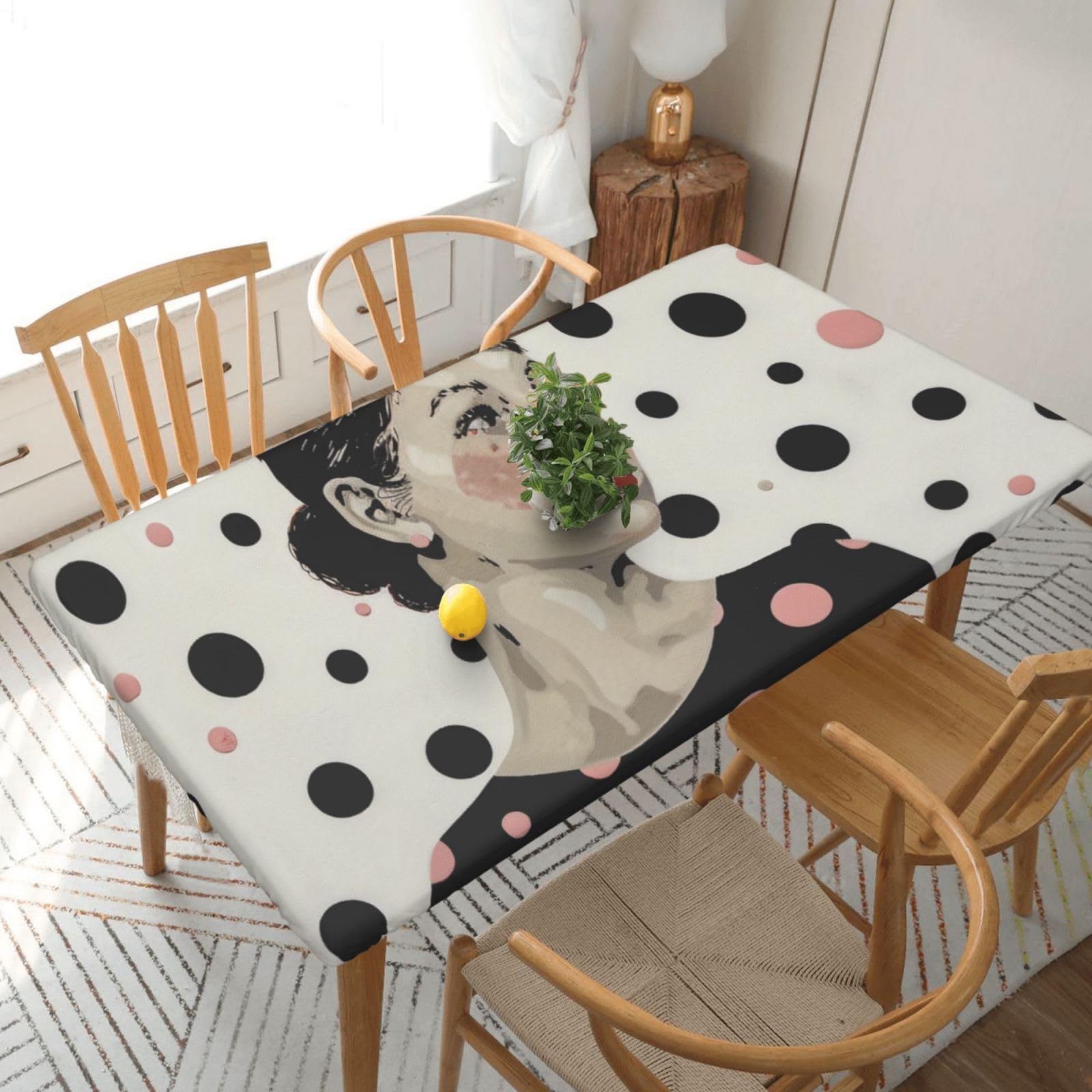 WPKJU Polka Dot Printed Tablecloths 5ft Rectangular Table Covers Washable Polyester Decorative Table Cloth for Dining Table Picnic Wedding