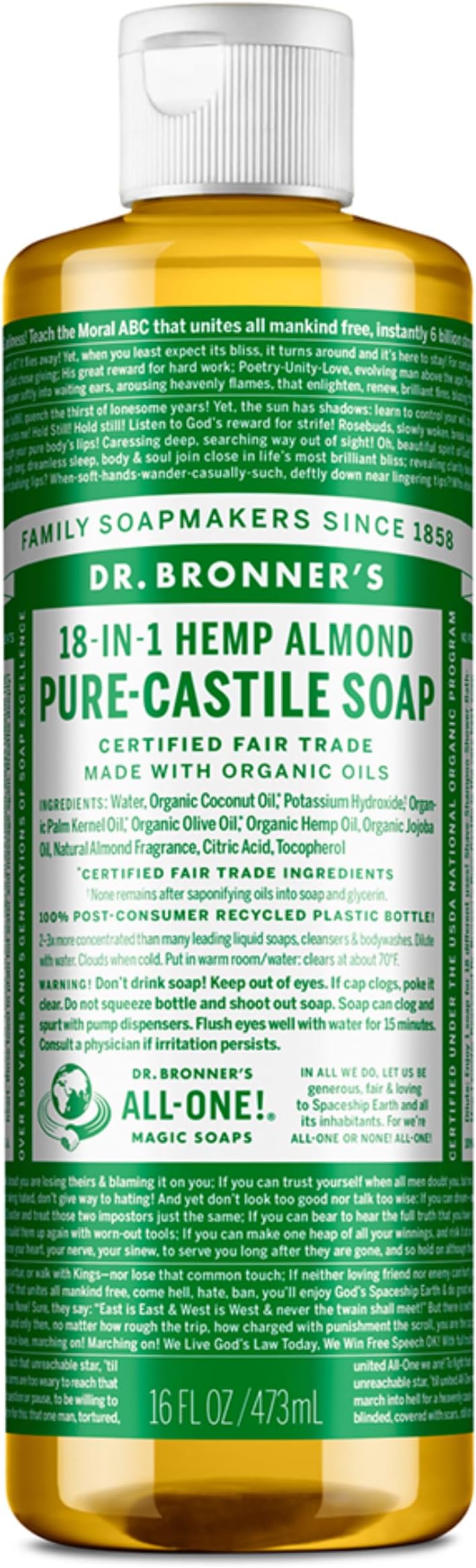 Dr. Bronner 18-in-1 Pure-Castile Soap Hemp Almond - 16 fl oz