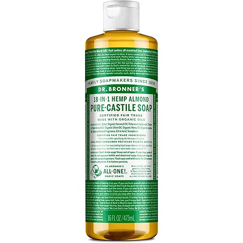 Dr. Bronner's Pure-Castile Magic Soap Liquid (Almond, 16 Ounce) - Made with Regenerative Organic Certified Oils, 18-in-1 Uses: Face, Body, Hair, Laundry, Pets and Dishes, Concentrated, Vegan, Non-GMO