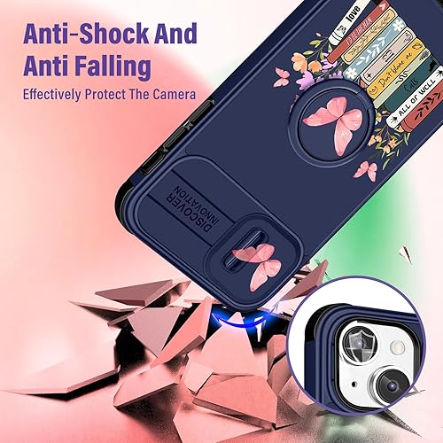 Miniatura 3 de Funda 2 en 1 para iPhone 13  iPhone 14 para mujeres, linda funda femenina para teléfono con diseño estético de libros de moda con cubierta