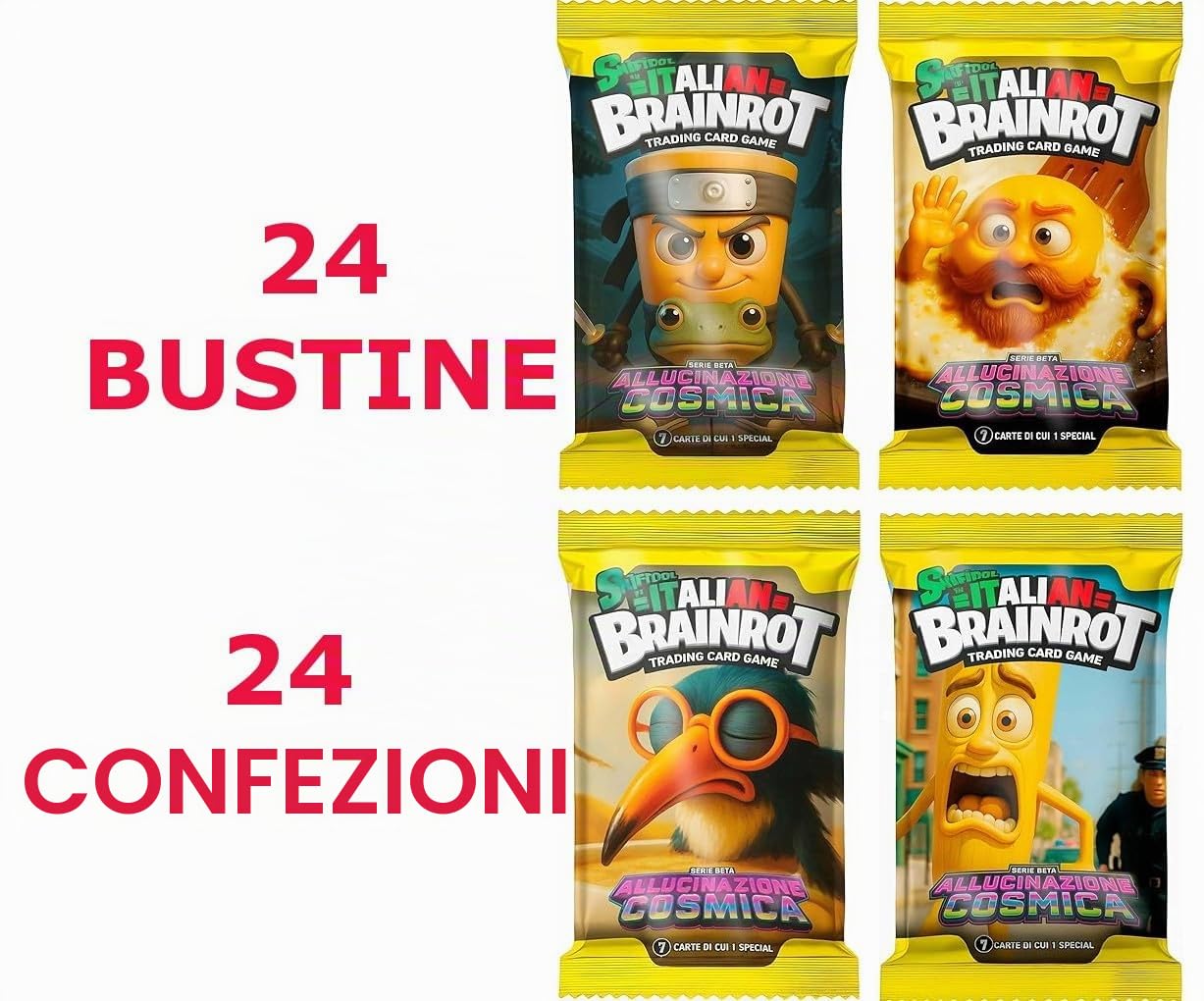 Brainrot ALLUCINAZIONE COSMICA serie Beta IN ITALIANO - BOX Intero 24 BUSTE CARTE COLLEZIONE - Ogni pacchetto contiene 7 carte (una special)