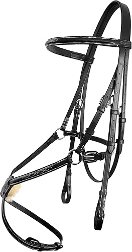 Miniatura 2 de Exion Figura 8 Bridle with Leather Laced Rein  English Jumping Fancy Stitched Figure 8 Bridle for Horses