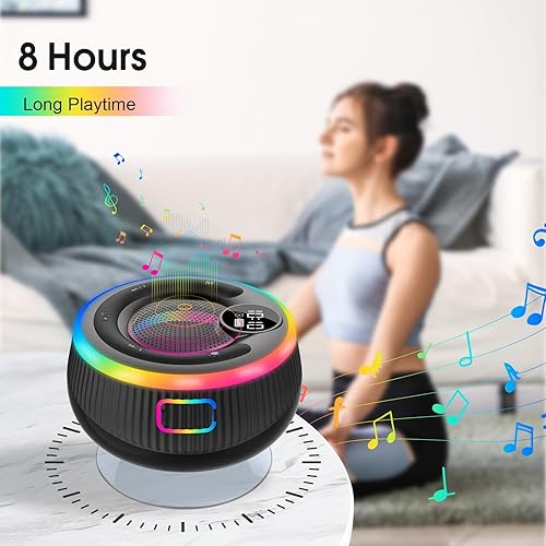 Miniatura 6 de Altavoz Bluetooth, altavoz de ducha con sonido estéreo HD, IPX7 impermeable, pantalla digital, altavoz portátil con ventosa, luz LED, pequeños