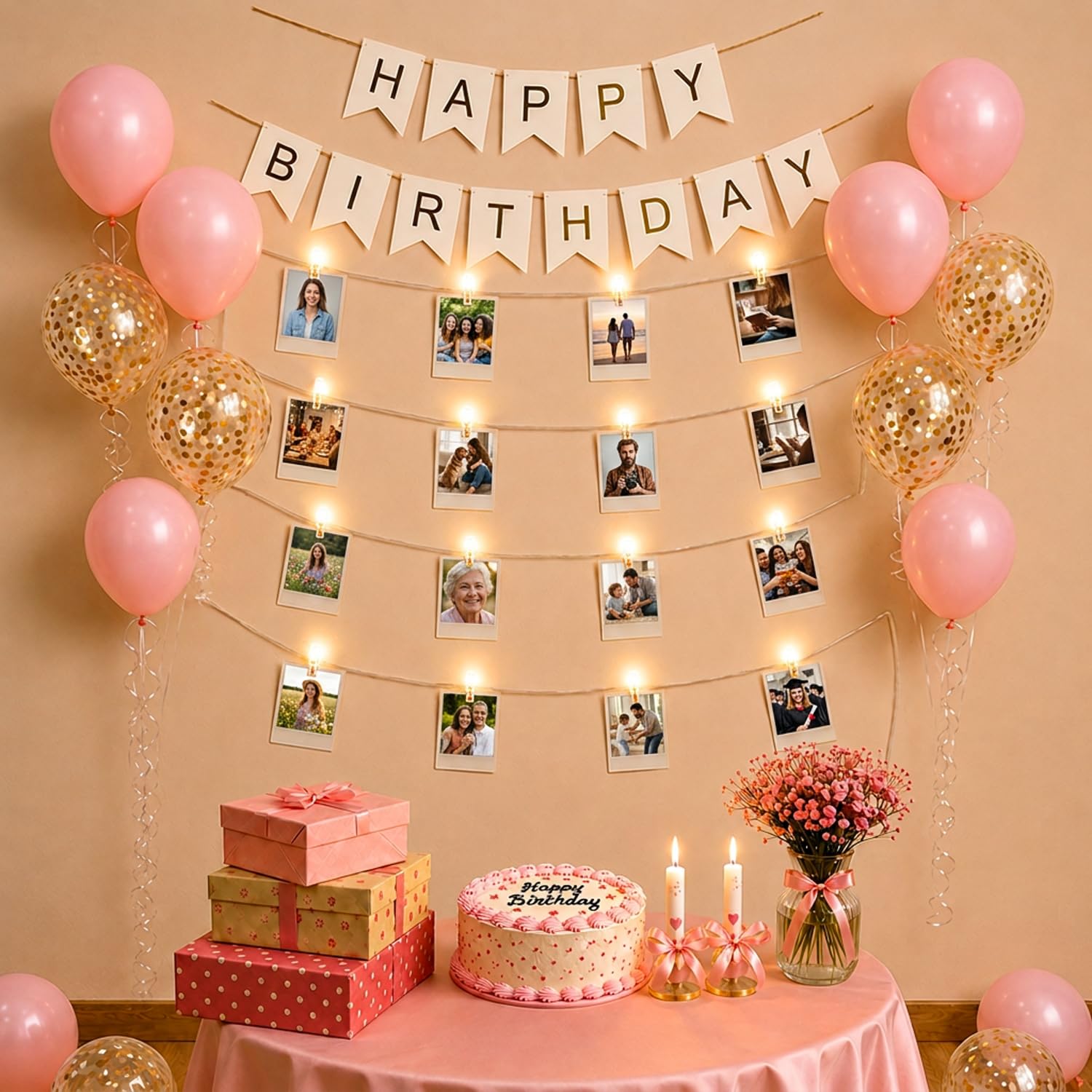 Pink & White Birthday Decorations - 33 Pcs Kit -8