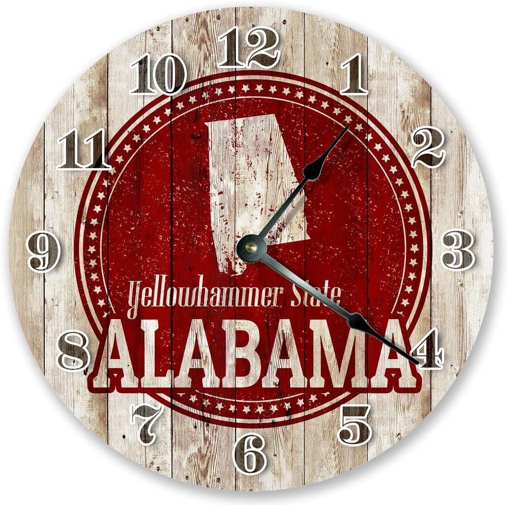 10.5" Rustic Alabama Yellowhammer Stamp Wood Boards Clock - State Clock - Large 10.5" Wall Clock - Home Décor Clock