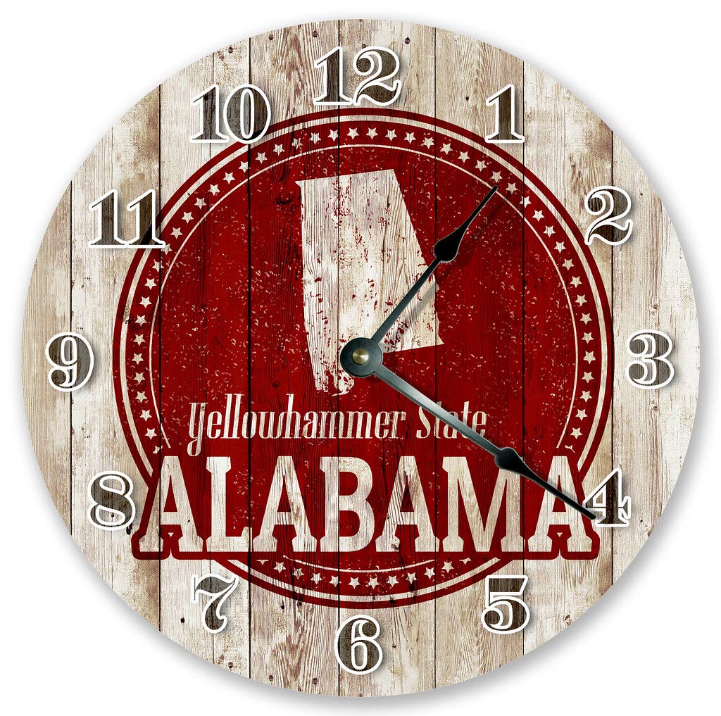 10.5" Rustic Alabama Yellowhammer Stamp Wood Boards Clock - State Clock - Large 10.5" Wall Clock - Home Décor Clock