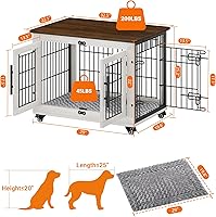 Vista 2 de Mueble de jaula para perros con cojín, perrera de madera para interiores con puertas dobles, jaula para perros con ruedas, mesa auxiliar lateral
