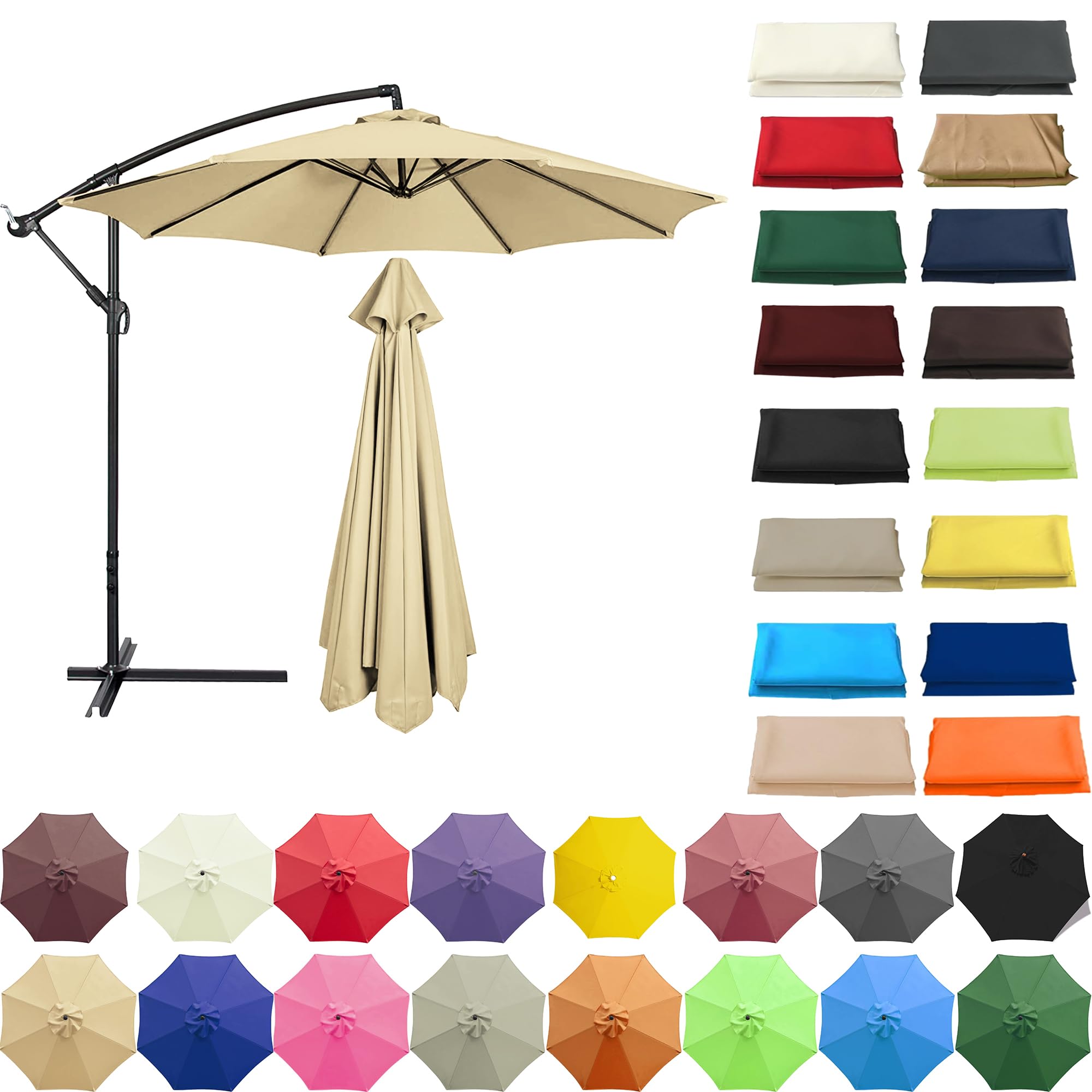 QUIYAEZY Replacement Garden Parasol Canvas 6/8 Ribs Replacement Canopy For Parasol Umbrella Replacement Cloth 2/2.3/2.5/2.7/3/3.50m Replacement Parasol Canopy Waterproof Garden Umbrella Parasol
