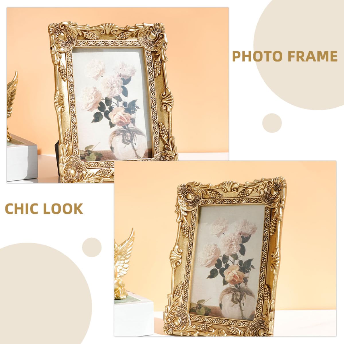 Marco de Fotos Dorado de Resina Estilo Europeo Elegante y Práctico para Decoración de Escritorio y Oficina Diseño Clásico y Antiguo