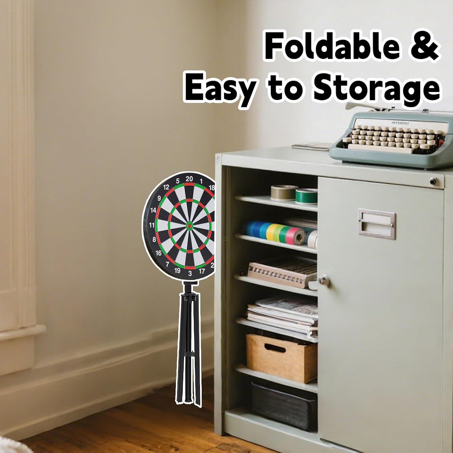 Dartboard with Stand, 34"-74" Adjustable Height Dartboard Stand for Adults, 18" Dart Board, Sturdy Tripod, Portable Design with 6 Darts for Travel, Home, Bars, or Outdoor Games