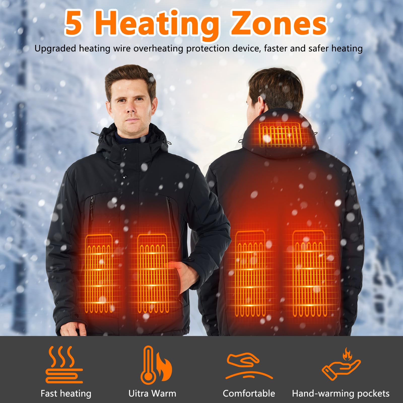 Chaqueta Calefactable Impermeable con Capucha para Hombres y Mujeres