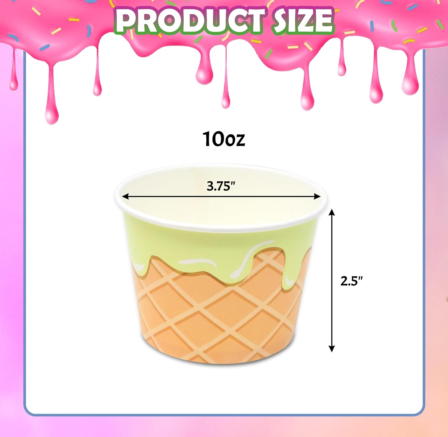 Gift Boutique 60 Ice Cream Treat Cups 10oz Colorful Disposable Dessert Bowls for Sundaes Snacks Party Supplies Pink Blue Green Yellow